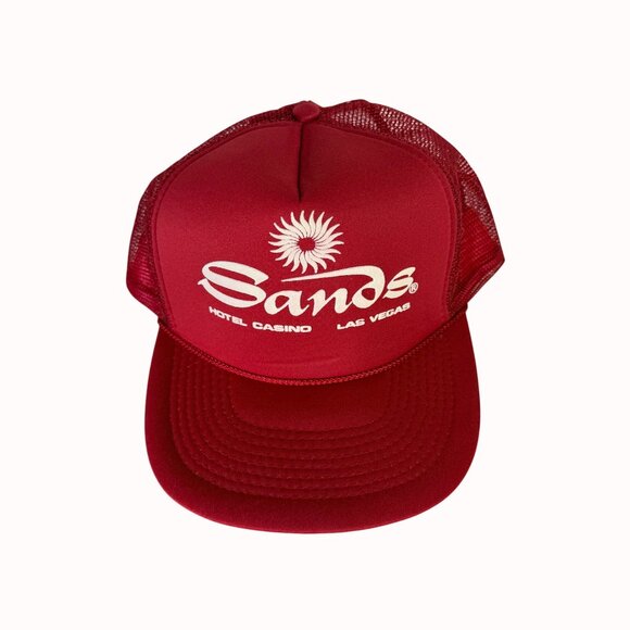 Sands Hotel Casino Trucker Hat Las Vegas VTG Red Mesh Cap Snapback Sun Logo - Picture 3 of 9